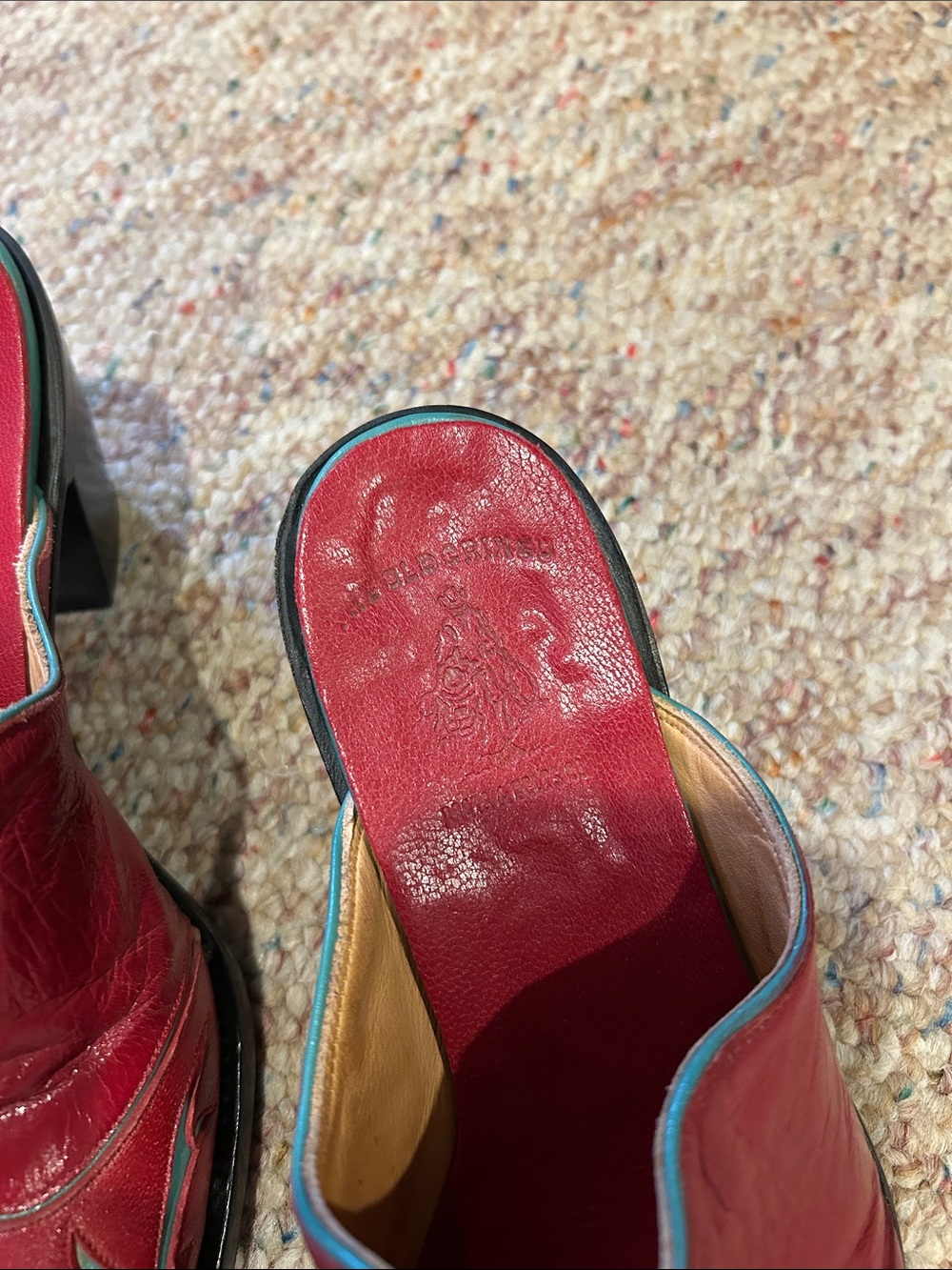 Old Gringo Red Leather Pointed Mule with Teal Trim - Picture 4 of 6